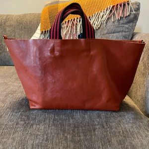 Clare V Leather Tote with Fabric Handles